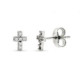 9K Pendientes Oro Blanco Cruz Diamantes 0.06 Cts Si-H 6X4 Mm Presion