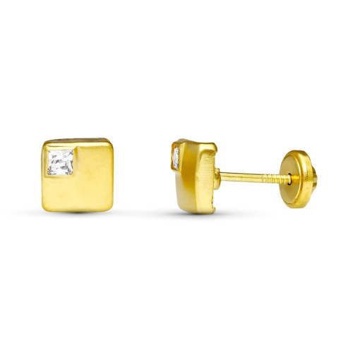 18K Pendientes Oro Amarillo Rosca Cuadrados 6X6 Mm