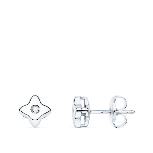 18K Pendientes Oro Blanco Estrella 5X5 Mm Diamante 0.030 Qt. G-Vs2.