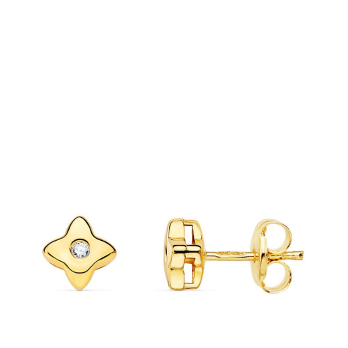 18K Pendientes Oro Amarillo Estrella 5X5 Mm Diamante 0.030 Qt. G-Vs2.