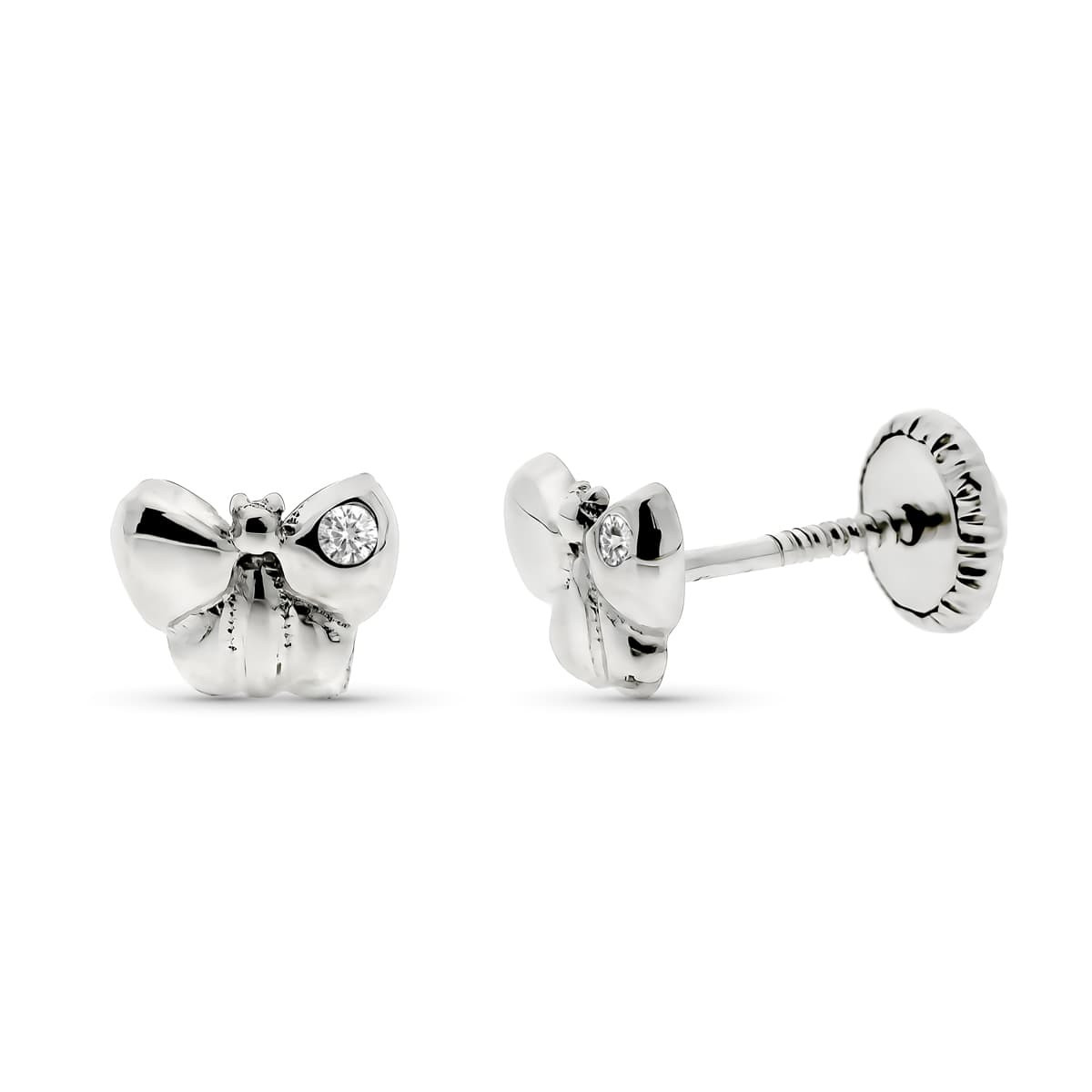 9K Pendientes Oro Blanco Flor Diamantes 0.016 Cts Si-H 6X5 Mm Tuerca