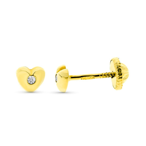 9K Pendiente Oro Amarillo Corazon Diamantes 0.016 Cts Si-H 4 Mm Tuerca
