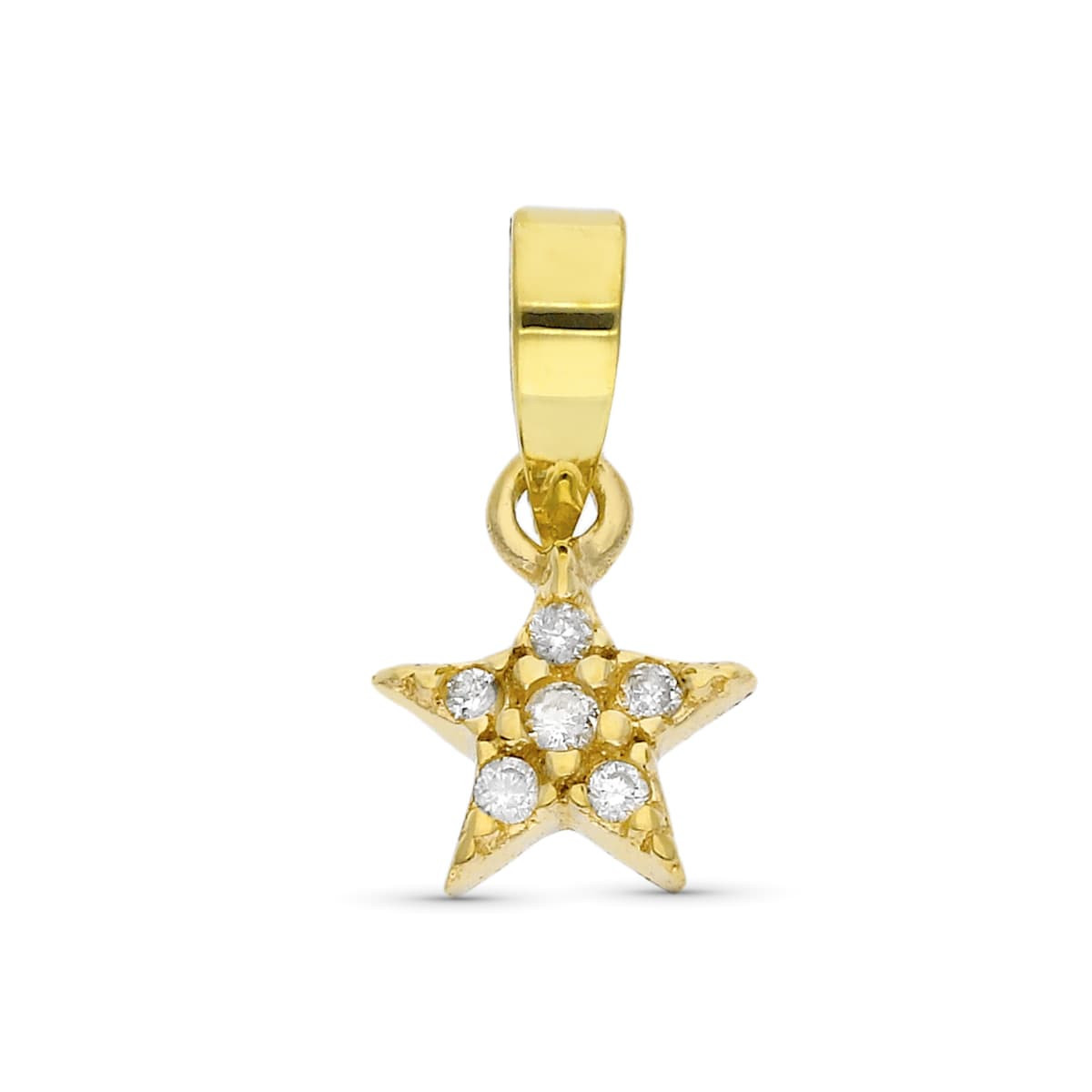 9K Colgante Minimal Oro Amarillo Estrella Diamantes 0.033 Cts 6 Mm