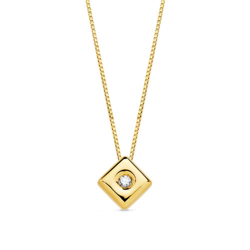 18K Gargantilla Oro Amarillo Chaton Rombo Diamante 0.015 Qts. G-Vs2 Cadena 42 Cm