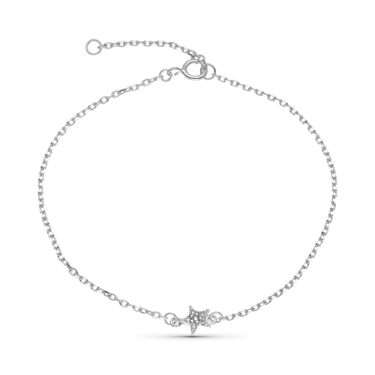 9K Pulsera Oro Blanco Estrella Diamantes 0.033 Cts 18 Cm Reduccion 16 Cm