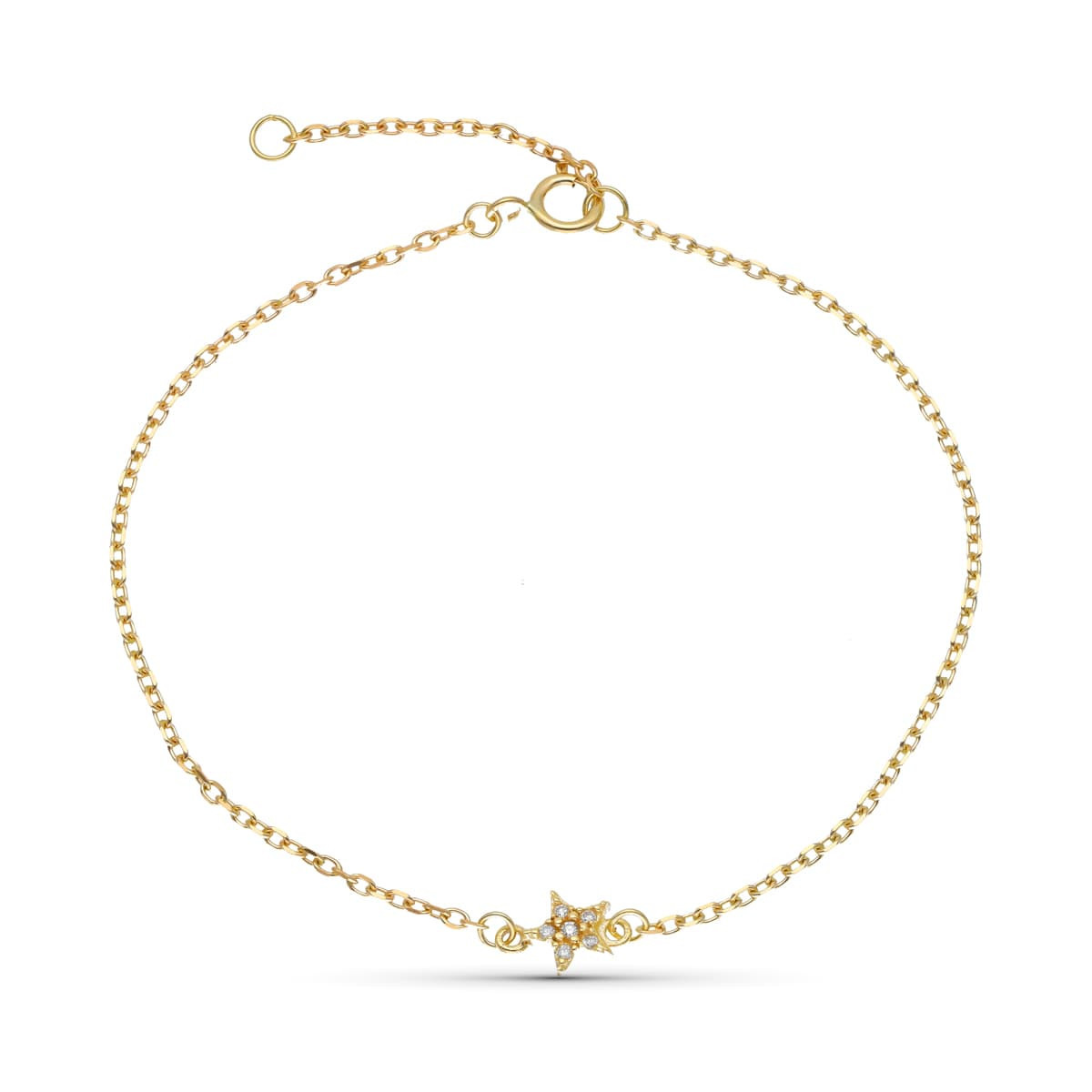 9K Pulsera Oro Amarillo 19 Cm Estrella Luna Diamantes 0.033 Cts 18 Cm -16 Cm