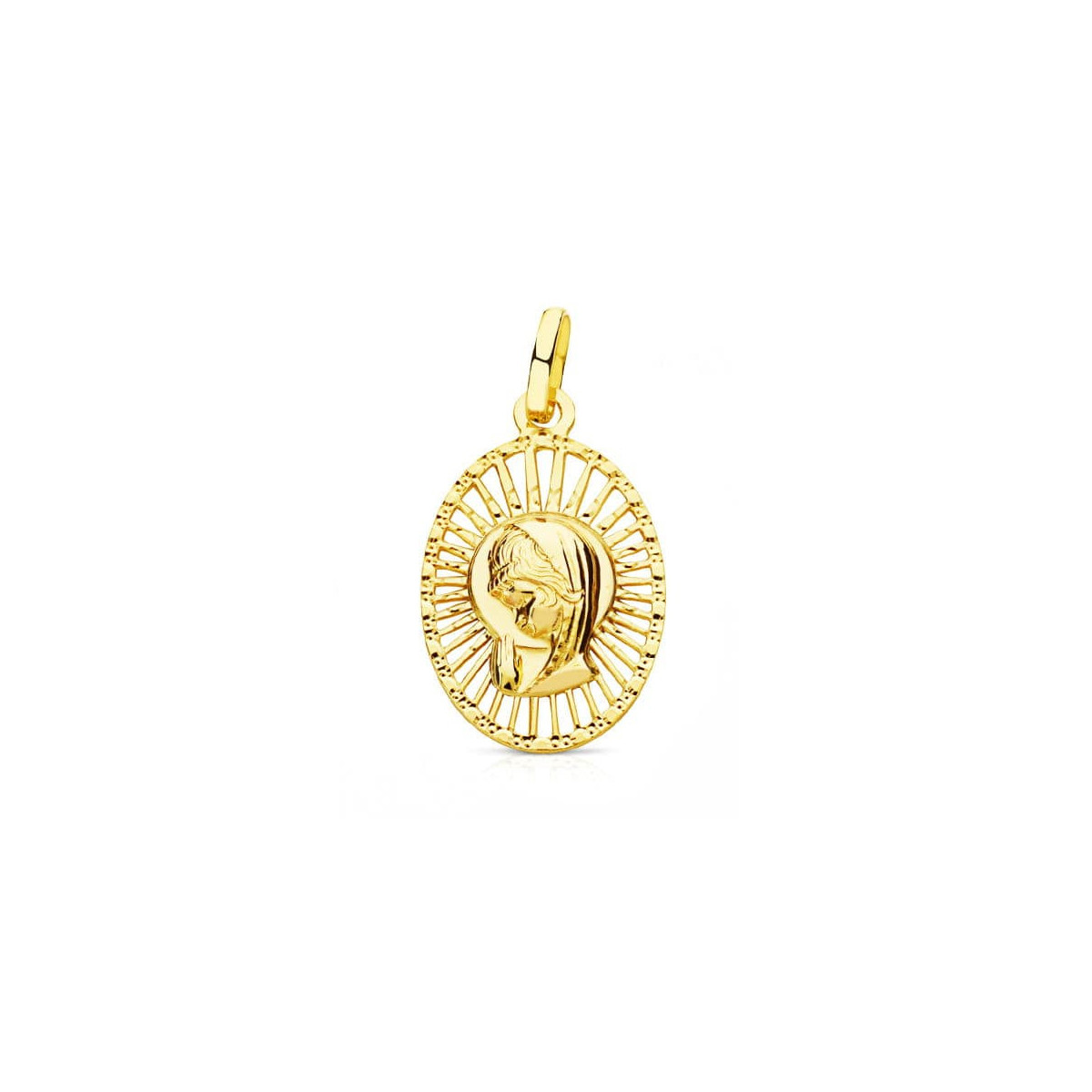 18K Medalla Virgen Niña Cerco Calado 22X14 Mm