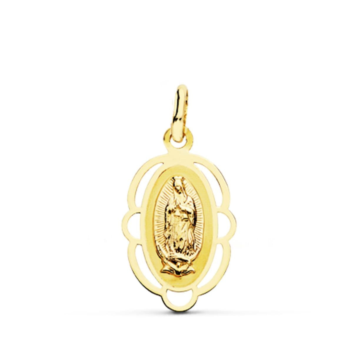 18K Medalla Virgen De Guadalupe Cerco 20X12 Mm