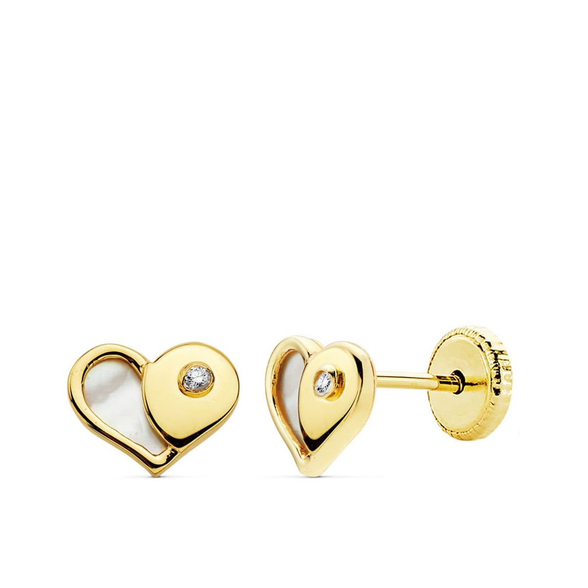 18K Pendientes Oro Amarillo Corazon Nacar 7X5.5 Mm