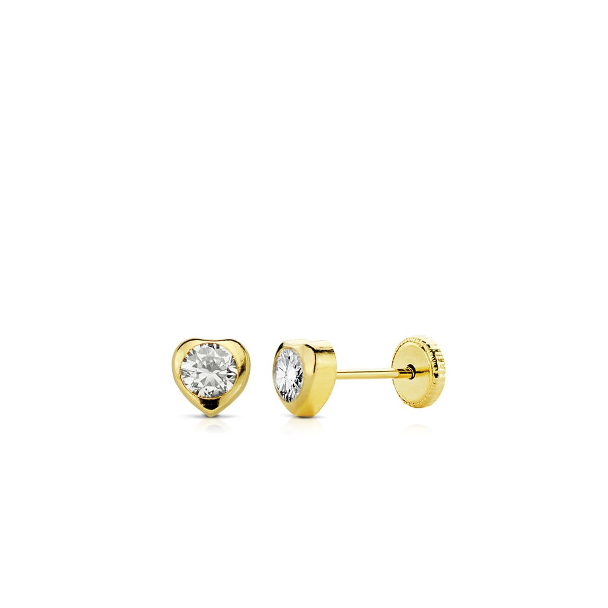 18K Pendientes Oro Amarillo Corazon Circonita 5 Mm Rosca