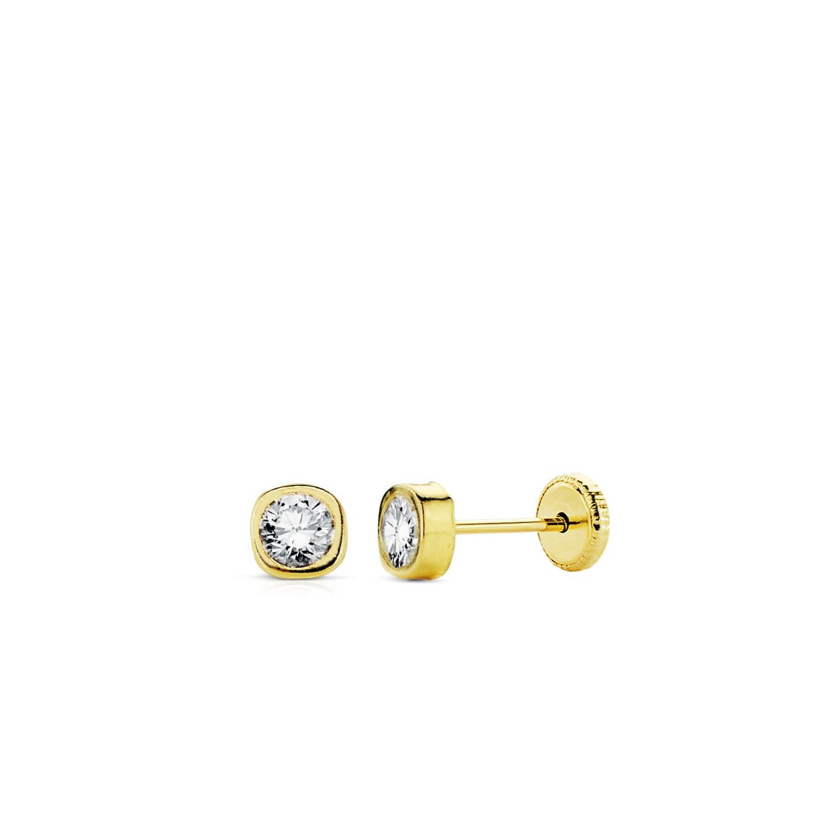 18K Pendientes Oro Amarillo Cuadrados Circonita 3 Mm