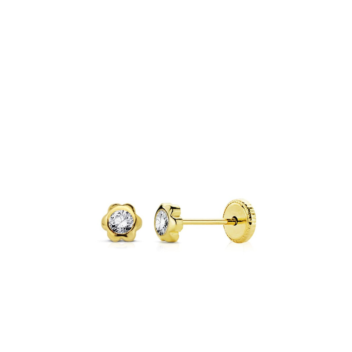 18K Pendientes Oro Amarillo Margarita Circonita 4 Mm