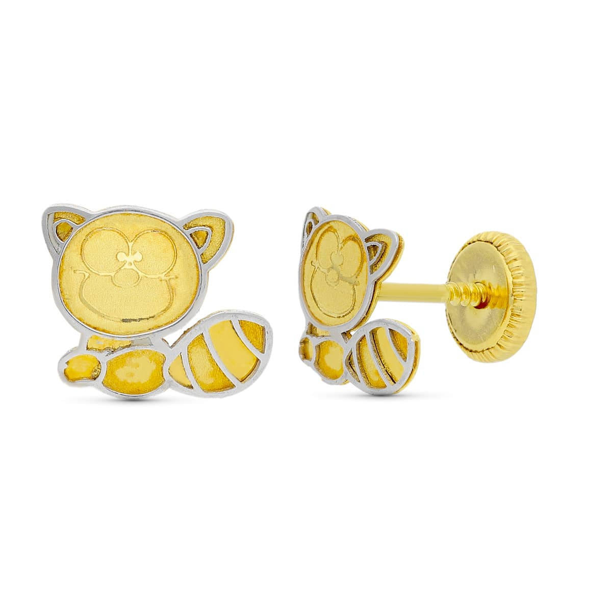 18K Pendientes Oro Bicolor Mapache. 8X6 Mm