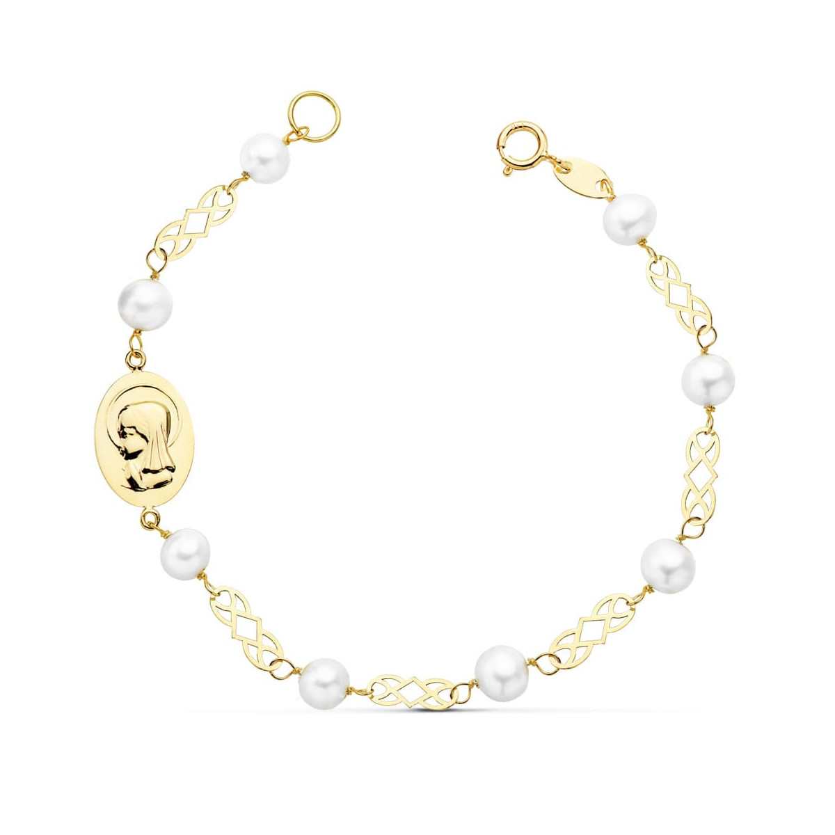 18K Pulsera Comunion Perla 5 Mm 16.5Cm