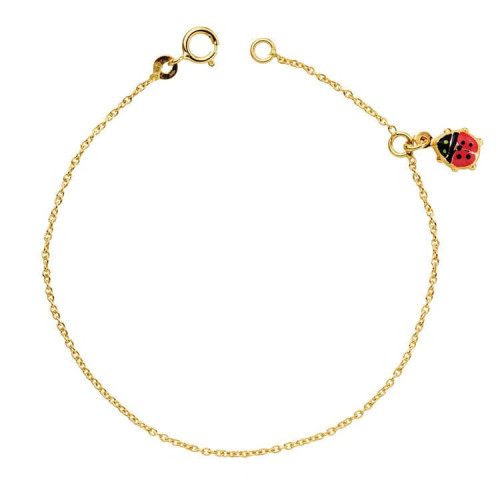 18K Pulsera Niña Mariquita Esmalte 14Cm