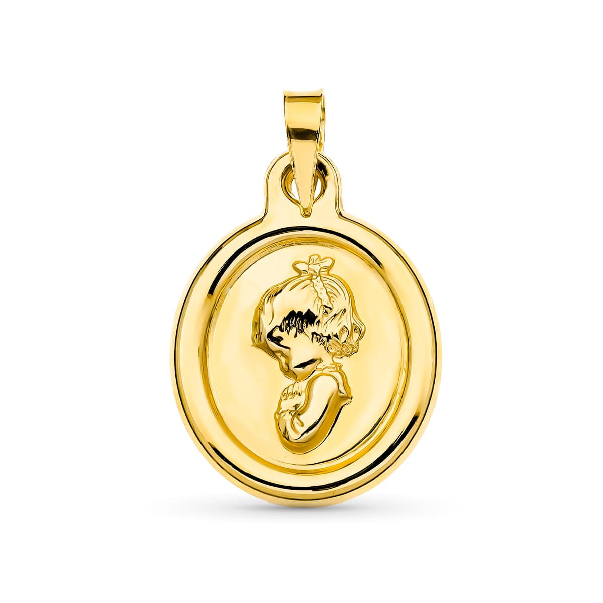 18K Medalla Oro Amarillo Virgen Niña 22X16 Mm