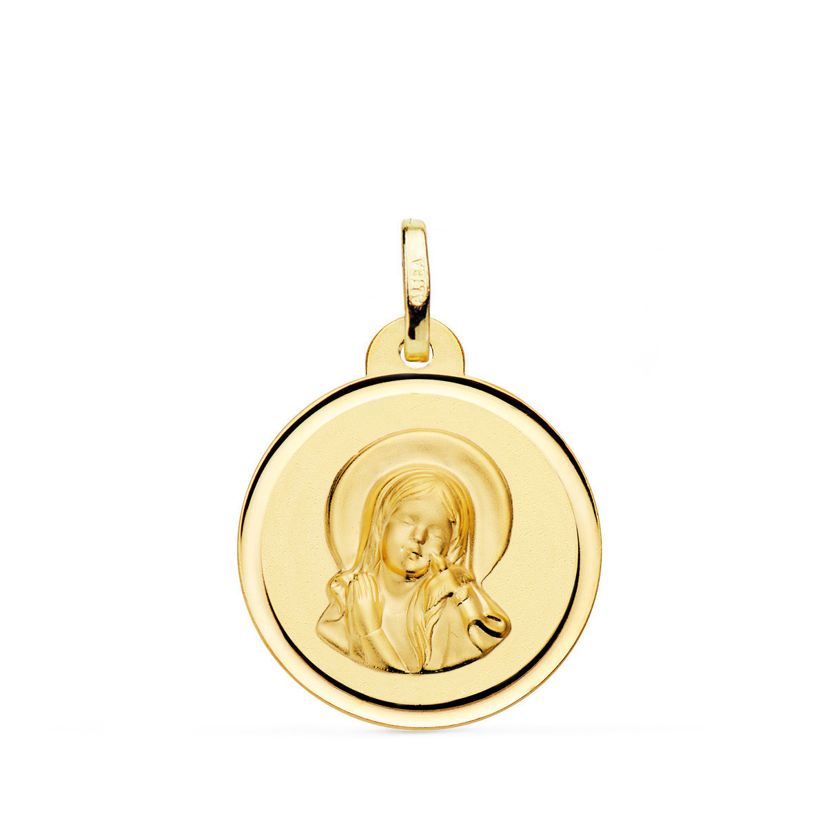 18K Medalla Virgen Maria Y Espiritu Santo Bisel 20 Mm