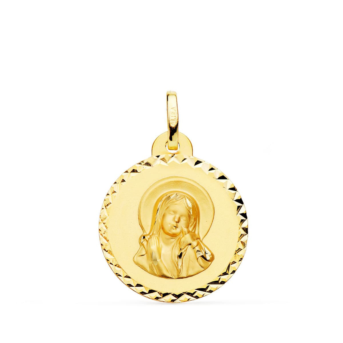 18K Medalla Virgen Maria Y Espiritu Santo Talla Cruzada 20 Mm