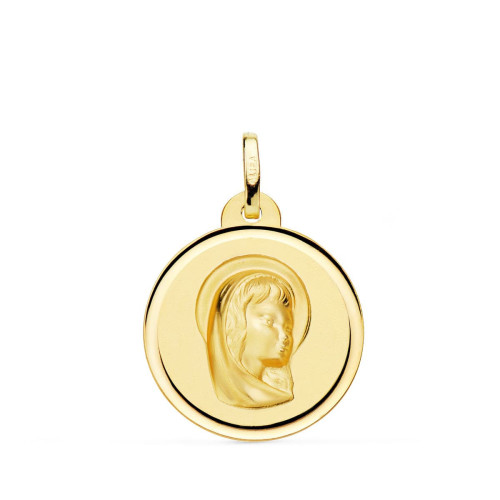 18K Medalla Oro Amarillo Virgen Niña Bisel 20 Mm