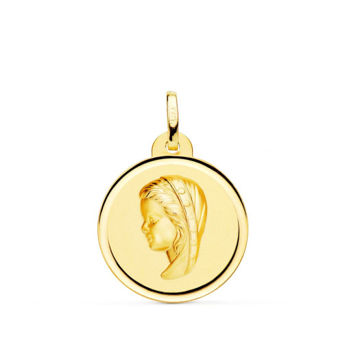 18K Medalla Oro Amarillo Virgen Niña Bisel 20 Mm