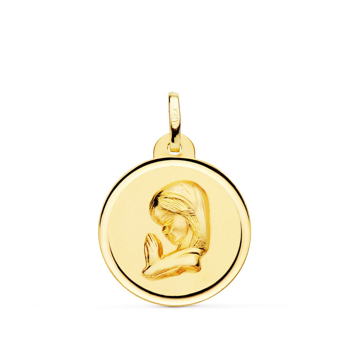 18K Medalla Oro Amarillo Virgen Niña Bisel 20 Mm