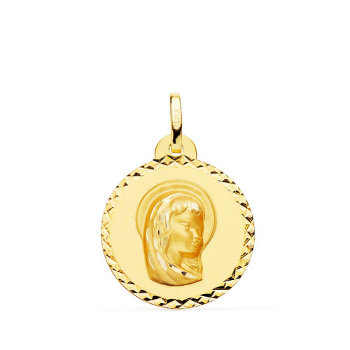 18K Medalla Oro Amarillo Virgen Niña Talla Cruzada 20 Mm