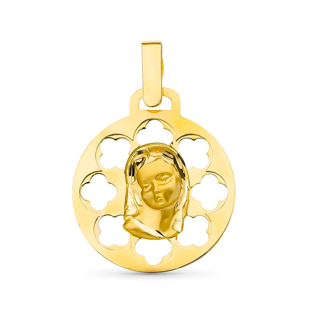 18K Medalla Oro Amarillo Virgen Niña Calada 18 Mm