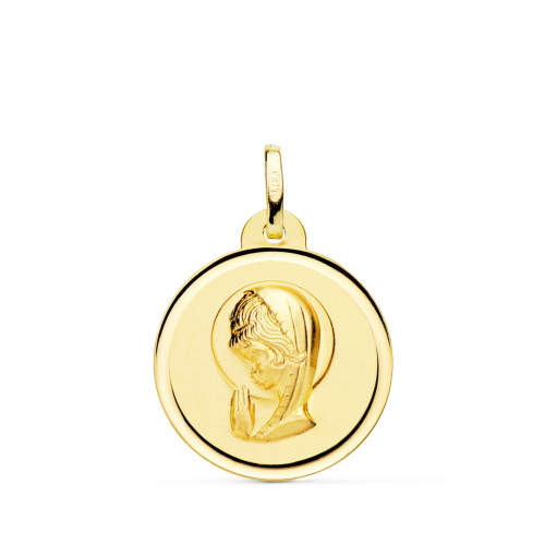 18K Medalla Oro Amarillo Virgen Niña Bisel 20 Mm