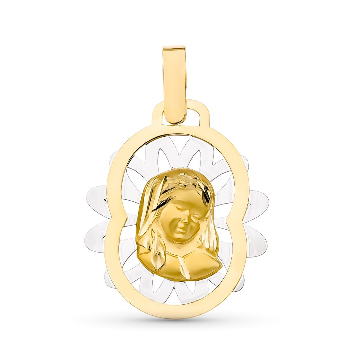 18K Medalla Oro Bicolor Virgen Niña 22X19 Mm