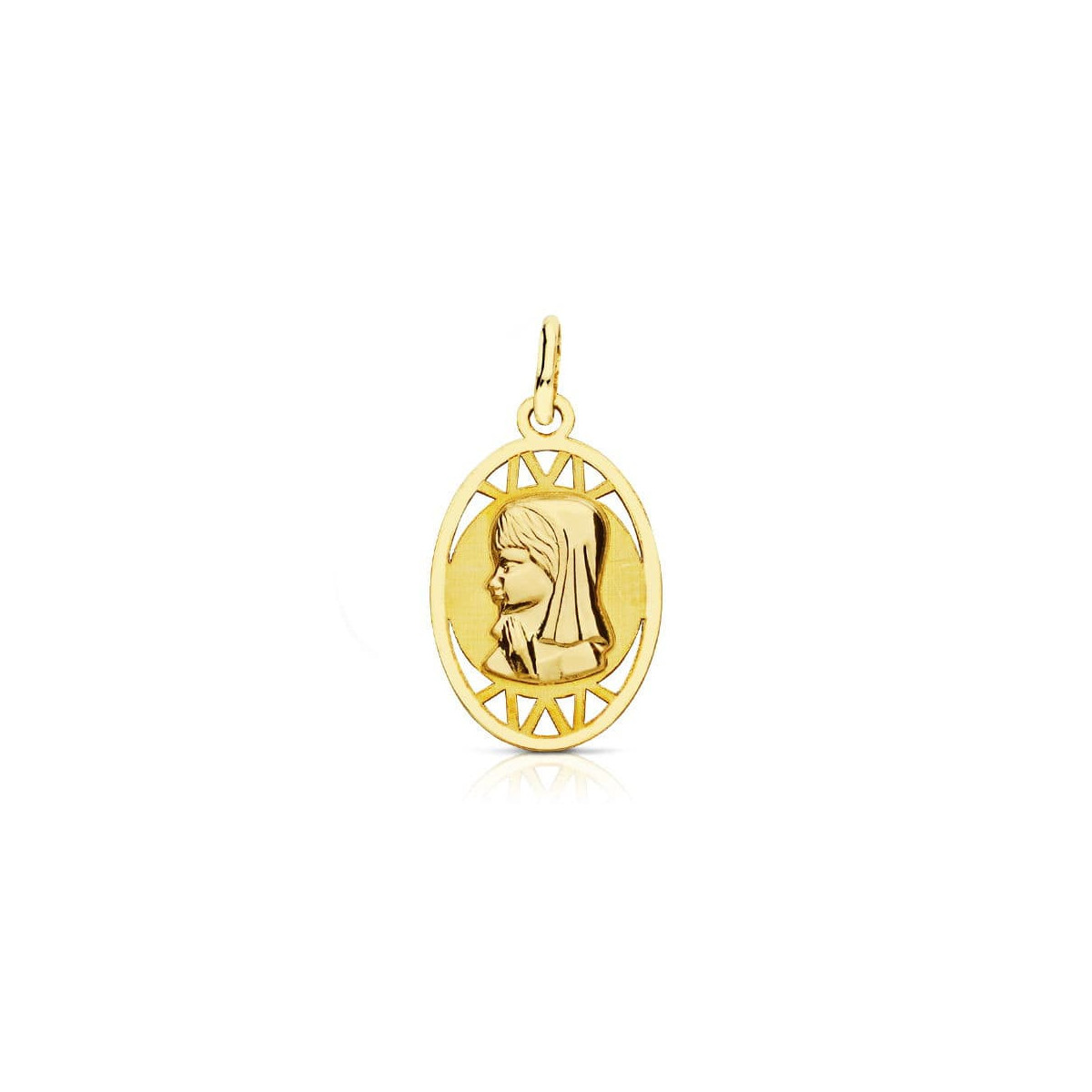 18K Medalla Virgen Niña Oval Calada 20X12 Mm