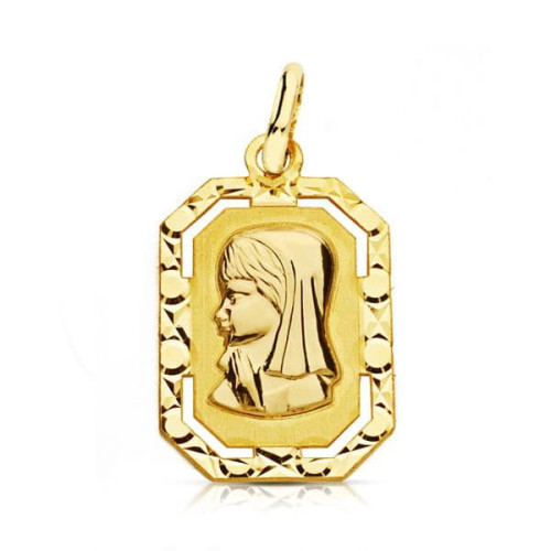 18K Medalla Virgen Niña Marco. 20X12 Mm