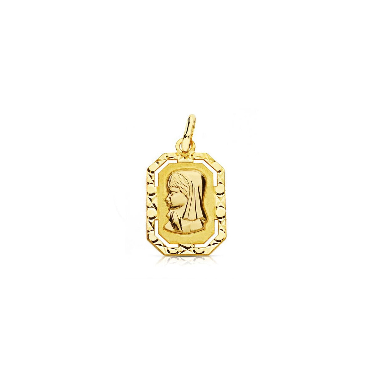 18K Medalla Virgen Niña Marco. 20X12 Mm