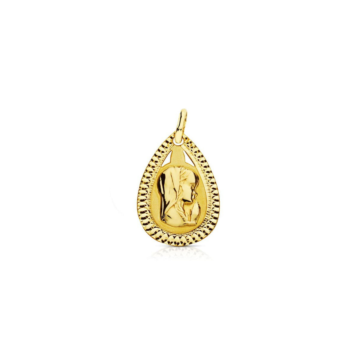 18K Medalla Virgen Niña Lagrima 20X13 Mm