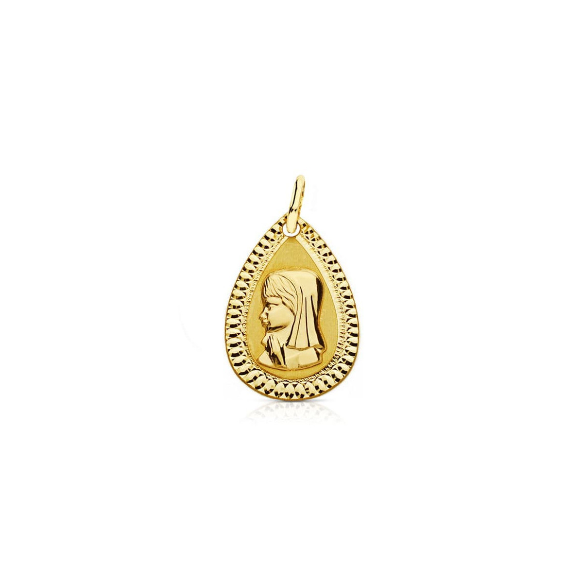 18K Medalla Virgen Niña Lagrima 20X13 Mm