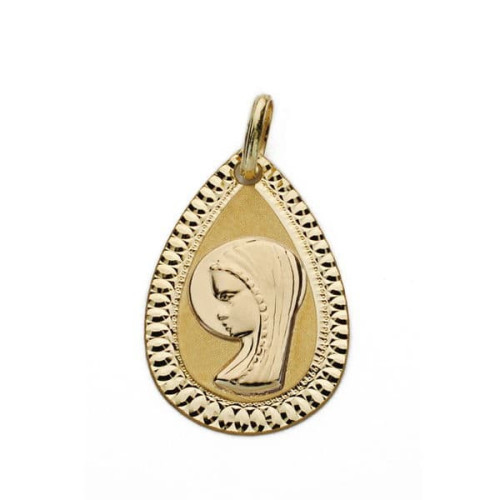 18K Medalla Virgen Niña Lagrima 20X13 Mm