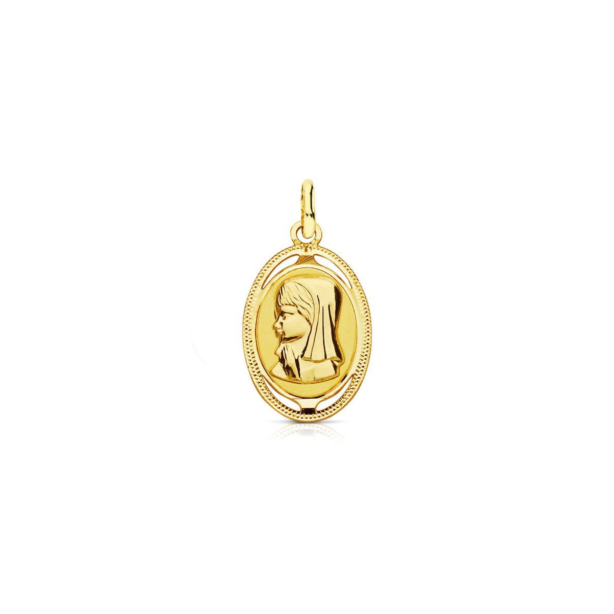 18K Medalla Virgen Niña Oval. 20X12 Mm