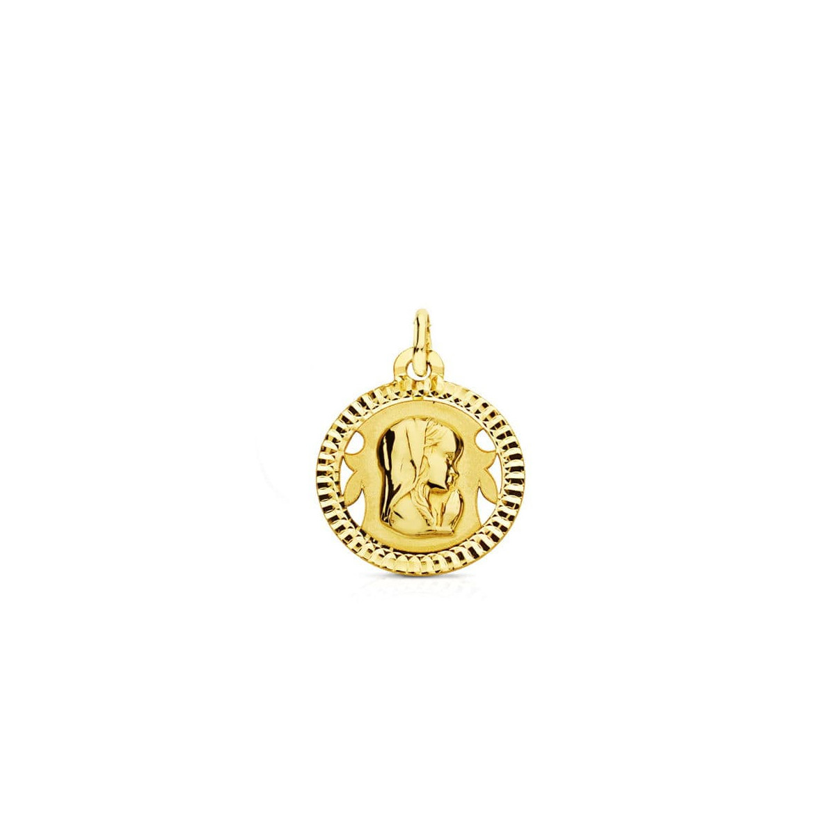 18K Medalla Oro Amarillo Virgen Niña Tallada 16 Mm