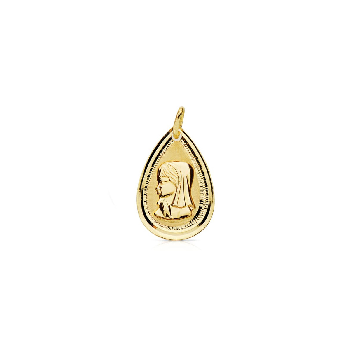 18K Medalla Virgen Niña Lagrima Bisel 20X14 Mm