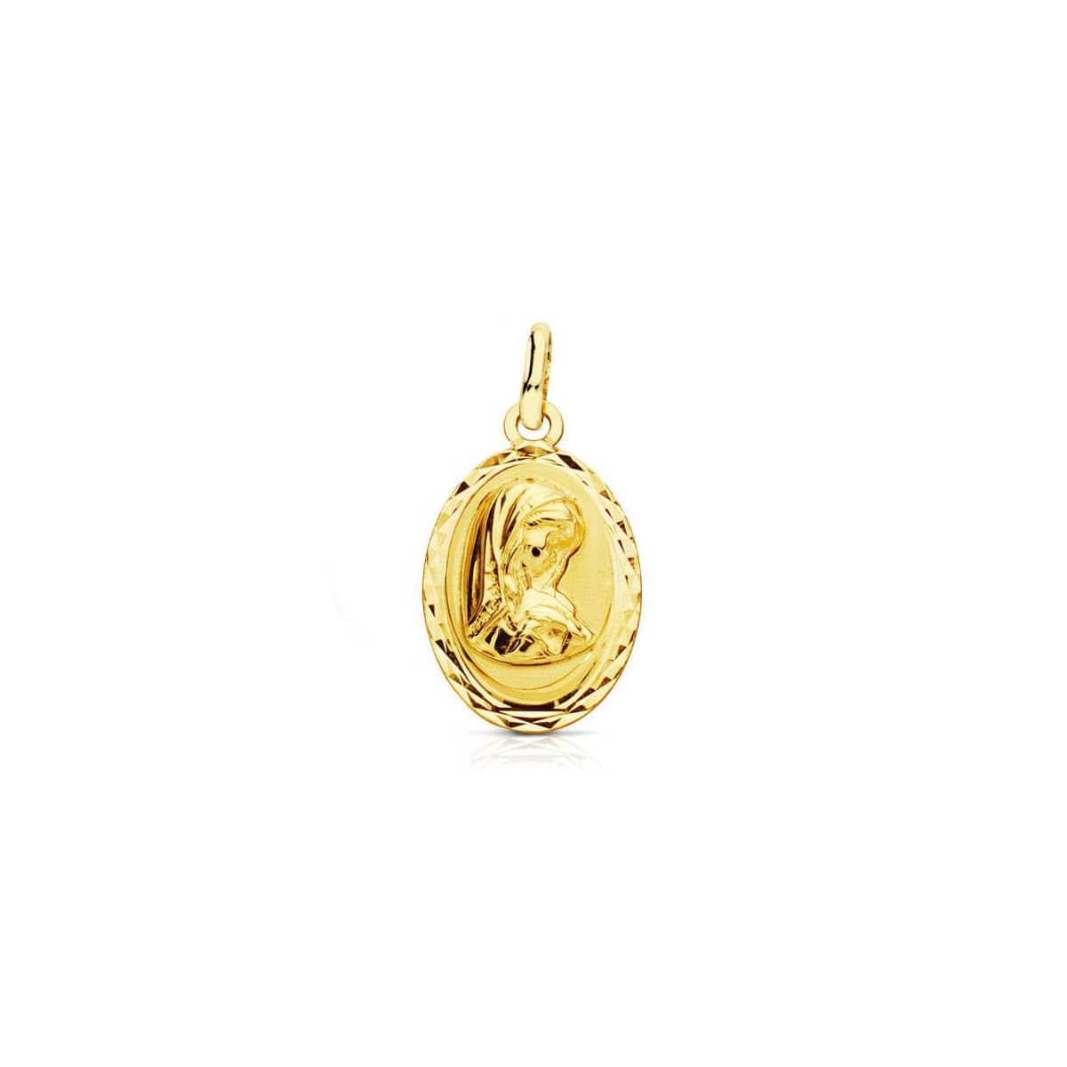 18K Medalla Virgen Niña Oval Tallada19X12 Mm