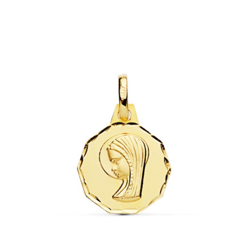 18K Medalla Virgen Niña Tallada 14 Mm