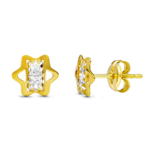 18K Pendientes Oro Amarillo Estrella Circonitas 6X6 Mm