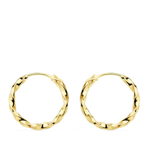 18K Aros Oro Amarillo Huecos Galloneados. 14X1.5 Mm