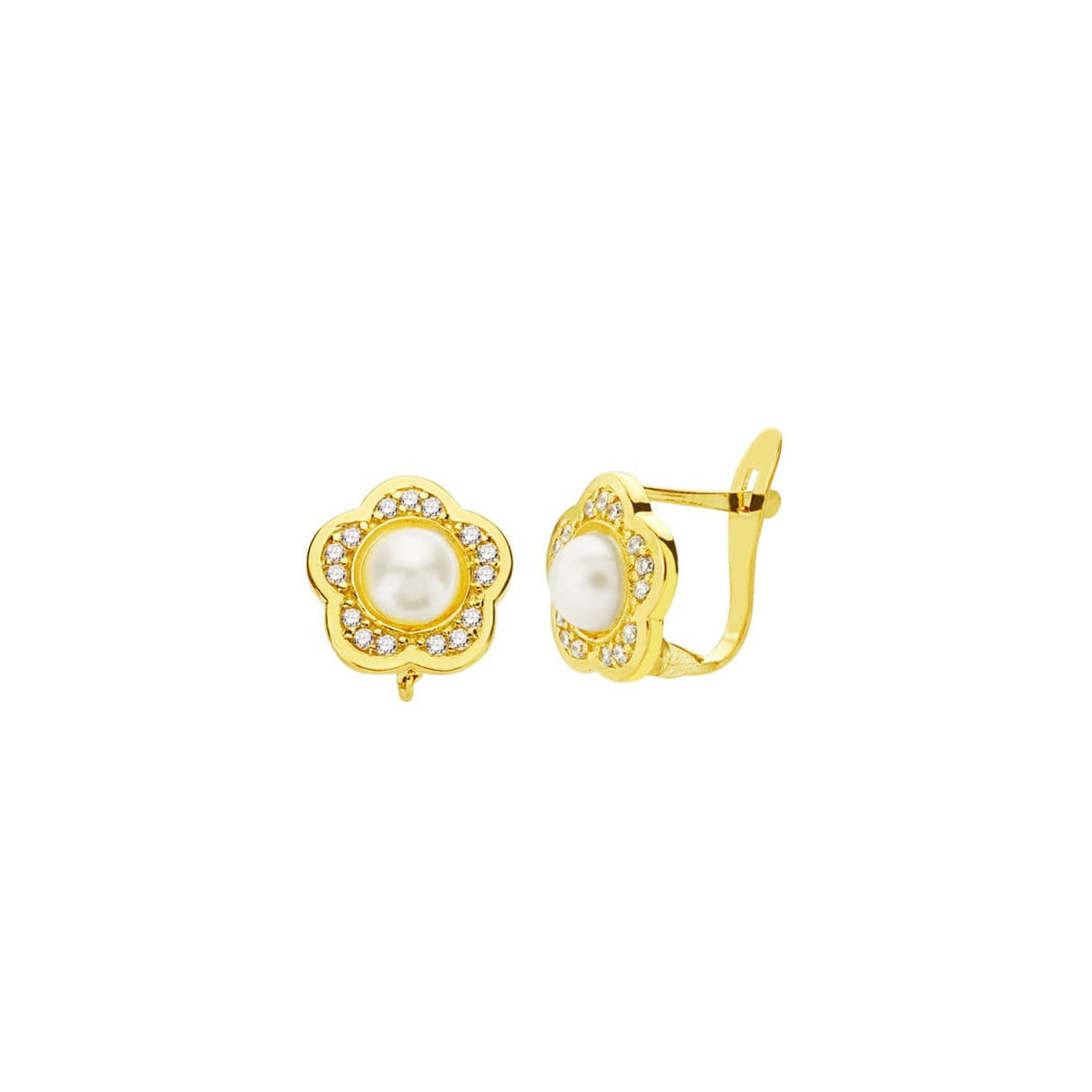 18K Pendientes Flor Y Circonitas 10X10 Mm