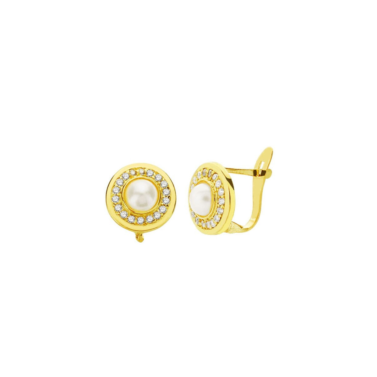 18K Pendientes Perla Y Circonitas 9 Mm