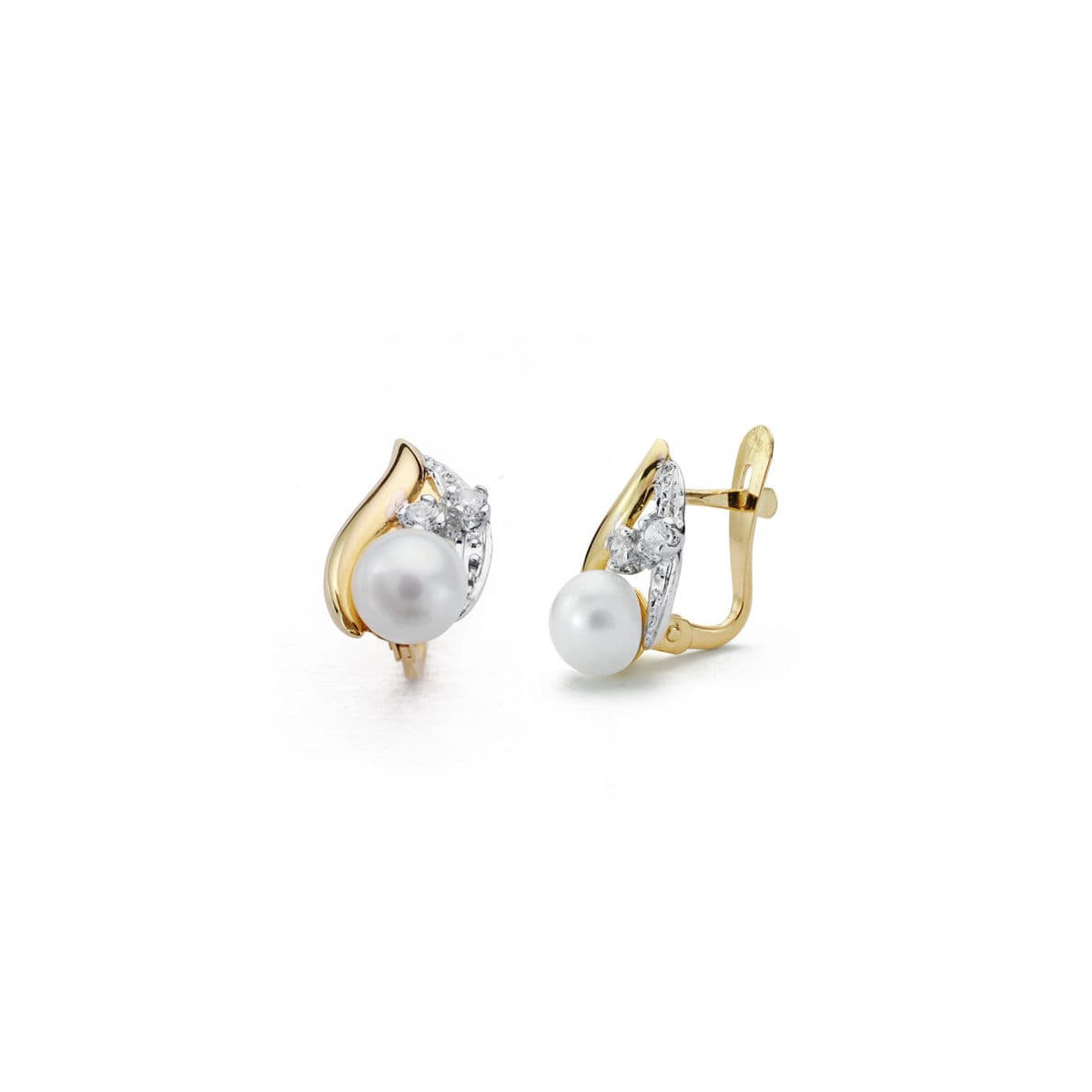 18K Pendientes Comunion. Perla Circonitas 12X7 Mm