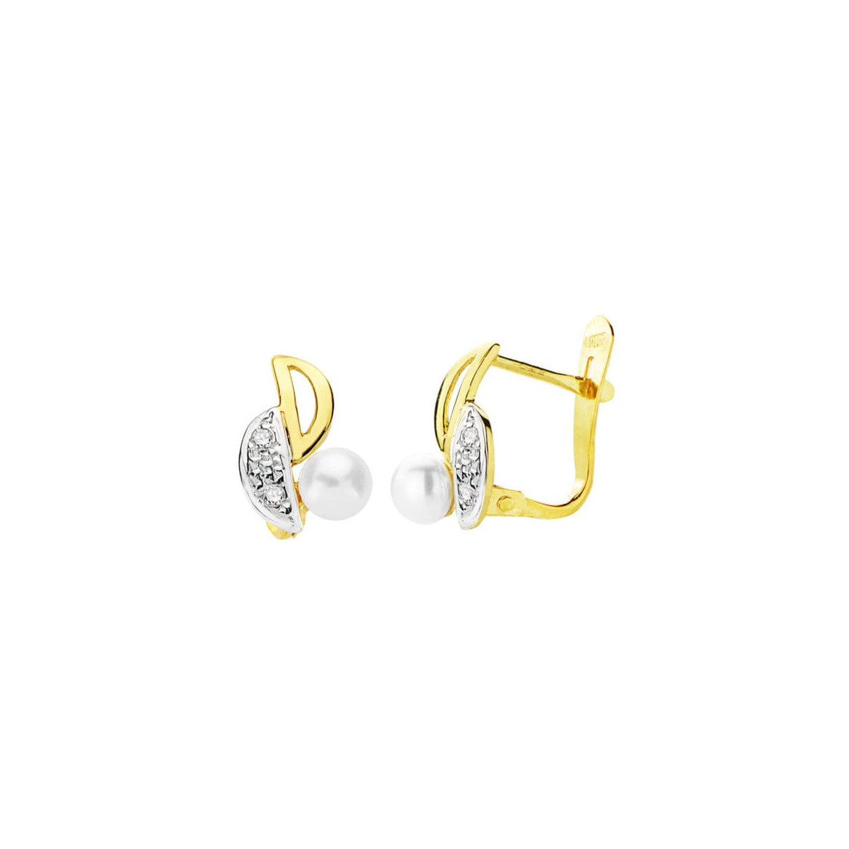 18K Pendientes Bicolor Perla 11X6 Mm