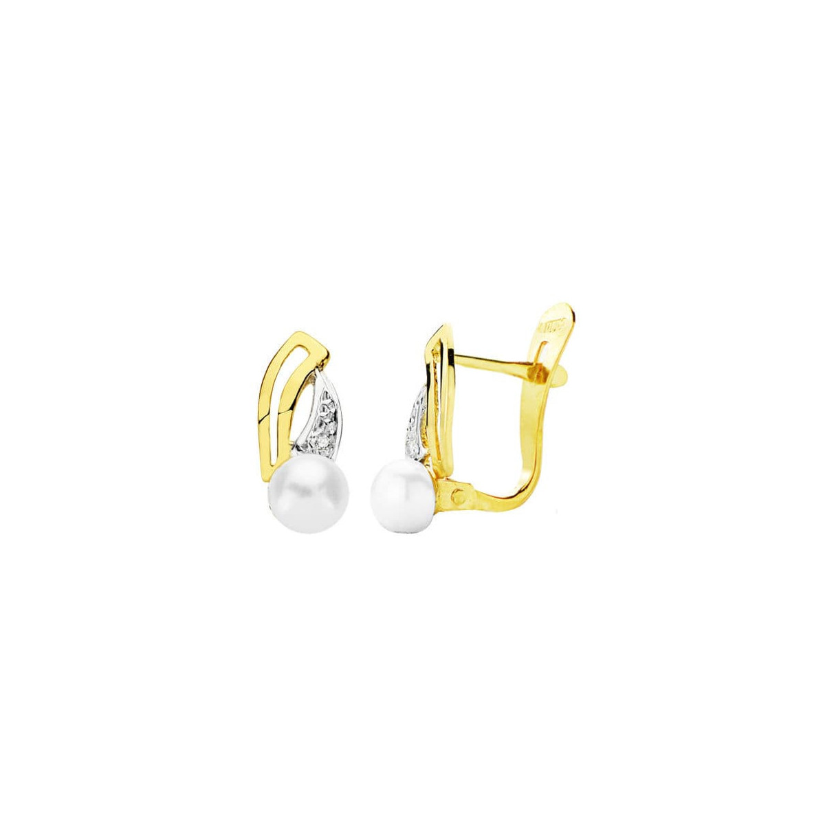 18K Pendientes Bicolor Perla 13X5 Mm