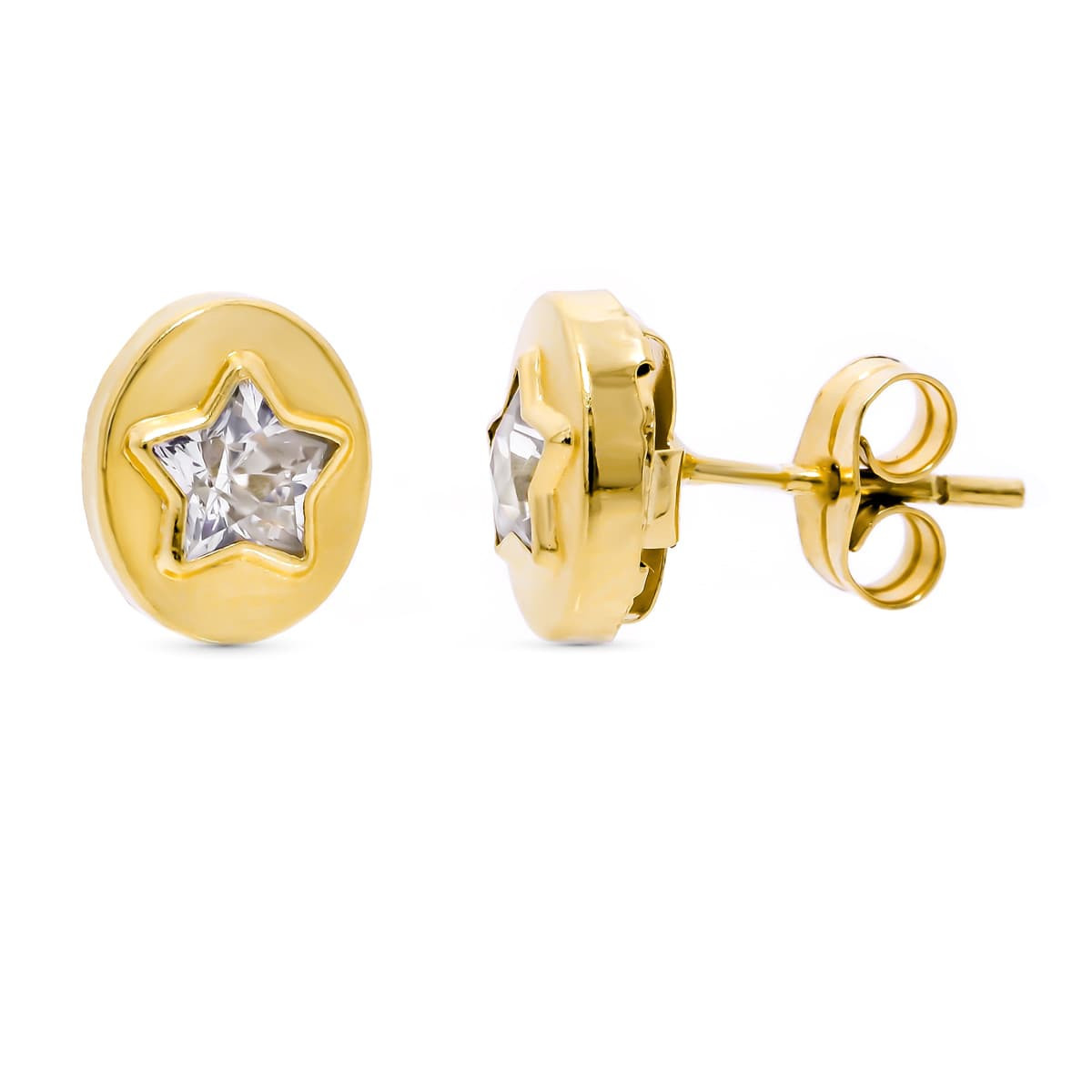 18K Pendientes Oro Amarillo Oval Con Estrella 9X7 Mm