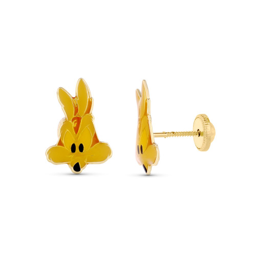 18K Pendientes Oro Amarillo Coyote Esmaltado. 12X8 Mm