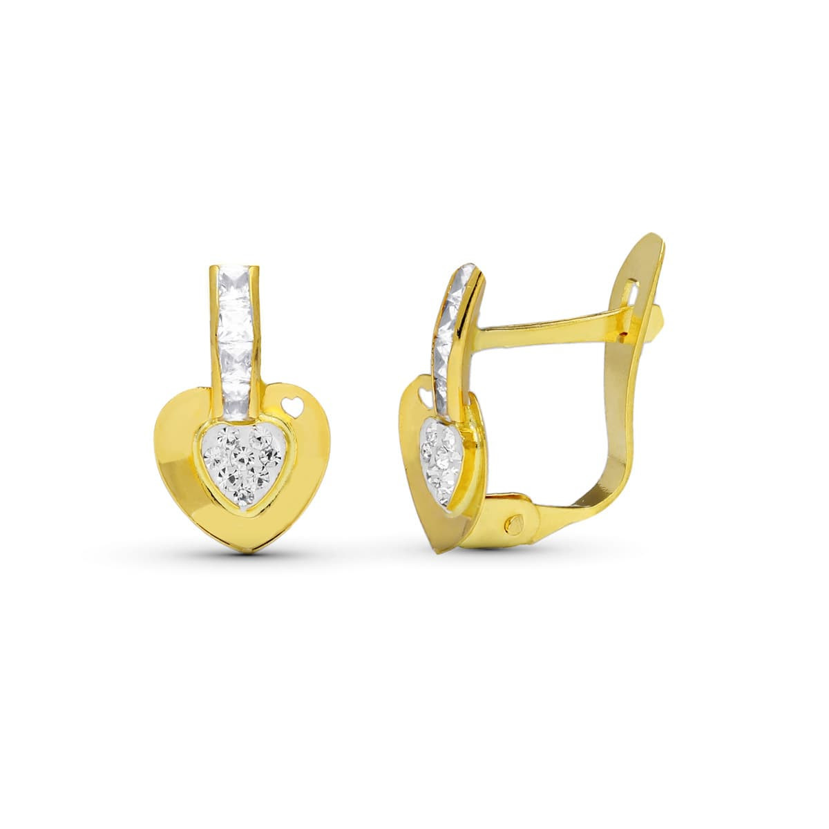 18K Pendientes Oro Bicolor Comunion Circonita Corazon 11X6 Mm Catalan